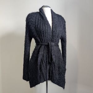 Bebe Y2K Black Fuzzy Cardigan Oversized Soft Medium Large 8 10 Vintage Goth Fur